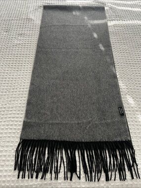 Oroton Grey Scarf with Black Fringe